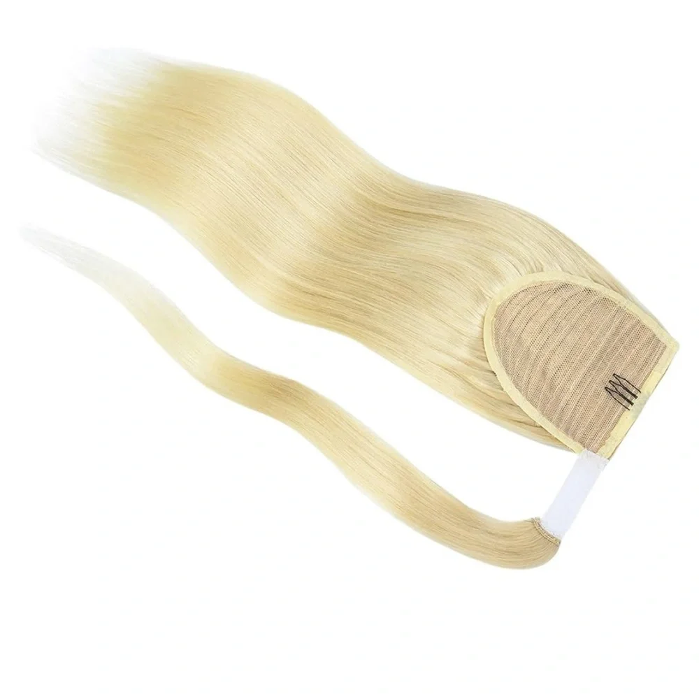 Ponytail Extension Human Hair Long Ponytail 18" 90g #60 Platinum Blonde - Picture 2 of 4